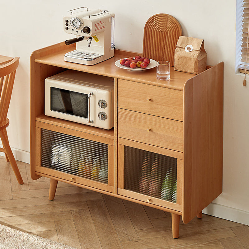 Solid Wood Glass Doors Contemporary Style Buffet Sideboard with Cabinets and Drawers