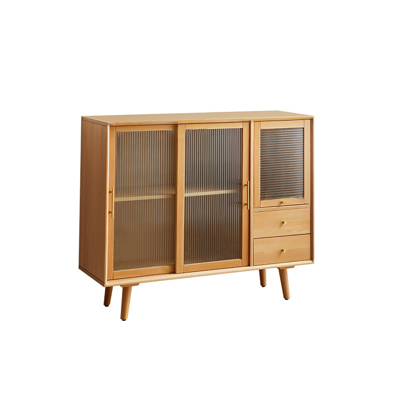 Solid Wood Glass Doors Contemporary Buffet Sideboard with Cabinets