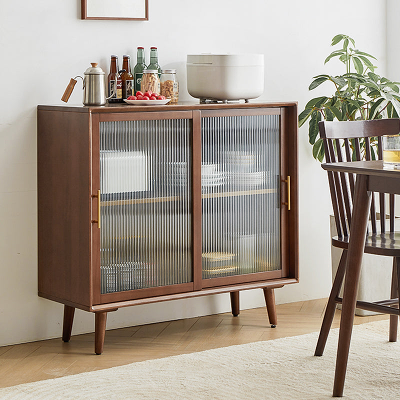 Solid Wood Glass Doors Contemporary Buffet Sideboard with Cabinets