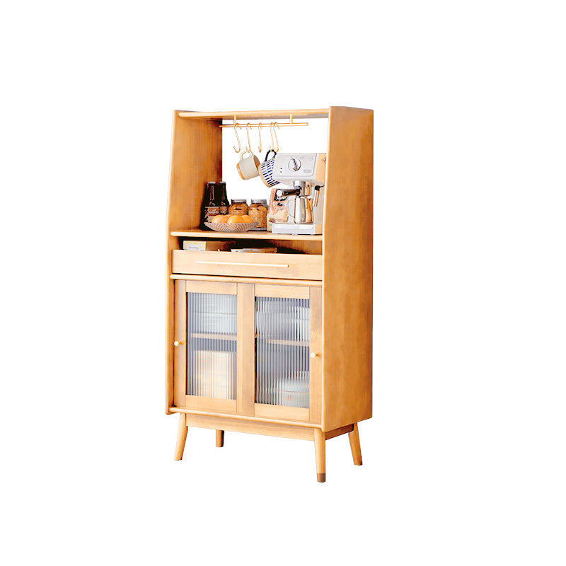 Modern Style Solid Wood Storage Sideboard Cabinet with Glass Doors for Dining Room