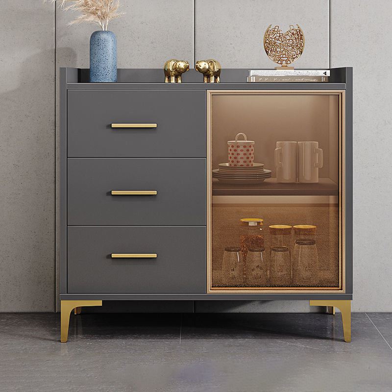 Wood Glass Doors Contemporary Buffet Sideboard with Cabinets and Drawers