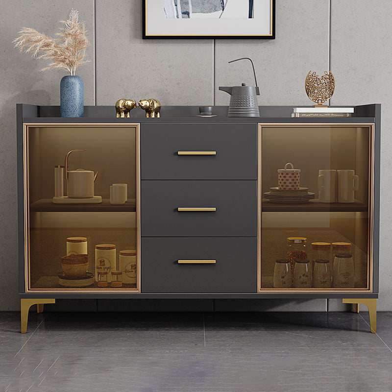 Wood Glass Doors Contemporary Buffet Sideboard with Cabinets and Drawers