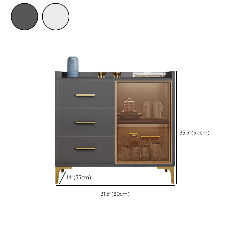 Wood Glass Doors Contemporary Buffet Sideboard with Cabinets and Drawers