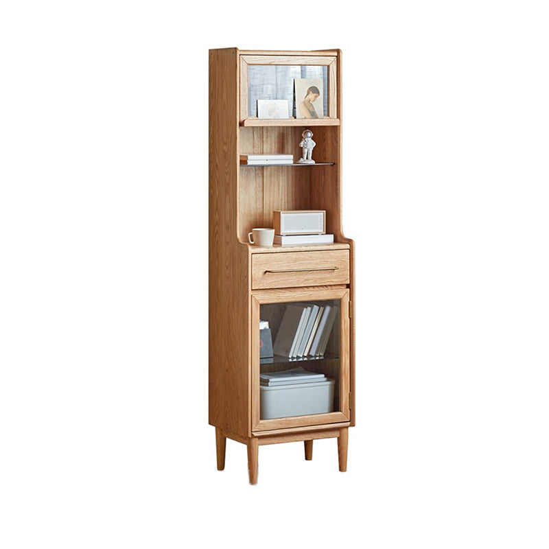 Modern Living Room Curio Cabinet Solid Wood Glass Doors with Drawer