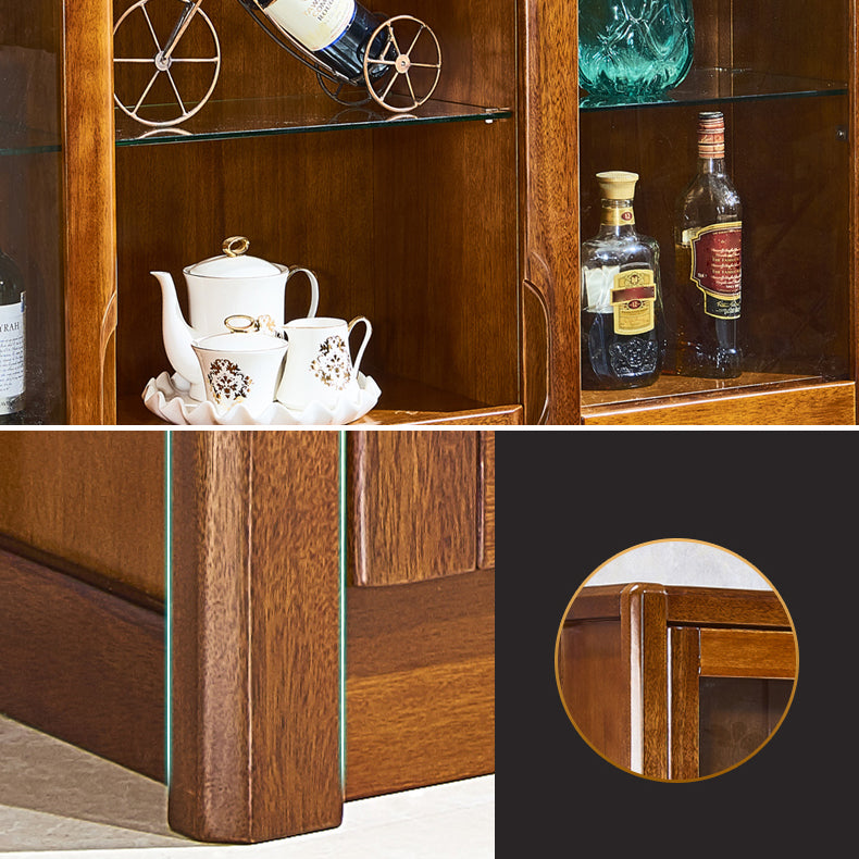 Modern Brown Walnut Freestanding Wine Holder with Storage Shelves