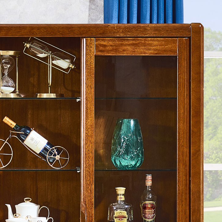 Modern Brown Walnut Freestanding Wine Holder with Storage Shelves