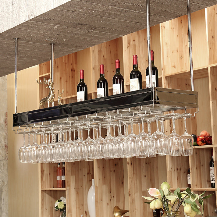 Modern Polished Finish Metal Hanging Wine Holder for Kitchen