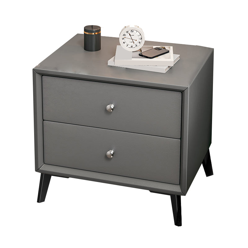 Leather Bed Nightstand Classic Glam Bedside Cabinet with Drawers