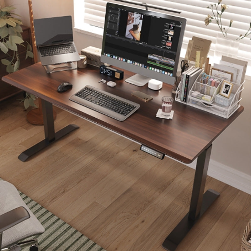 Electric Height Adjustment Computer Desk Solid Wood T-shape Bade Writing Desk