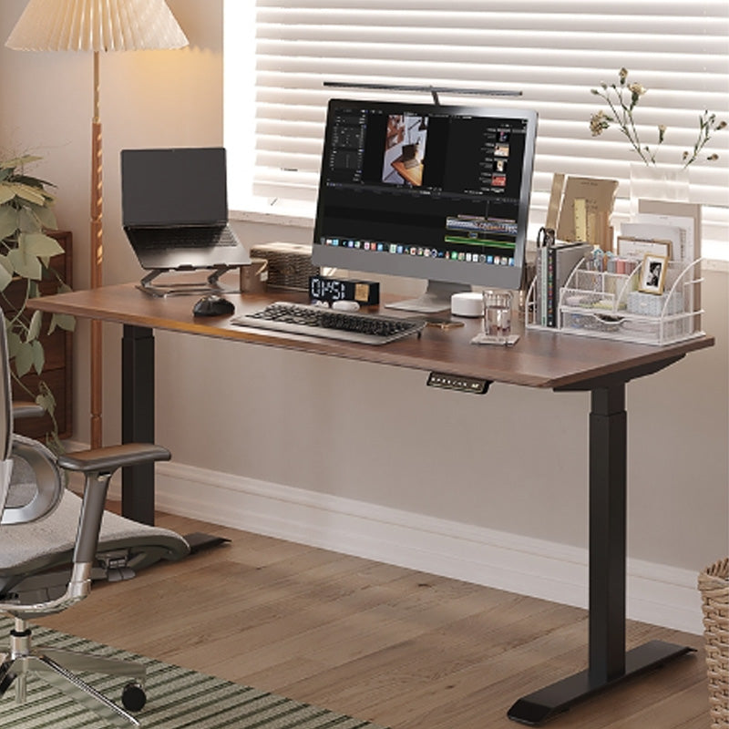 Electric Height Adjustment Computer Desk Solid Wood T-shape Bade Writing Desk