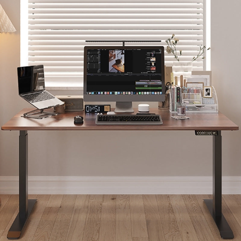 Electric Height Adjustment Computer Desk Solid Wood T-shape Bade Writing Desk