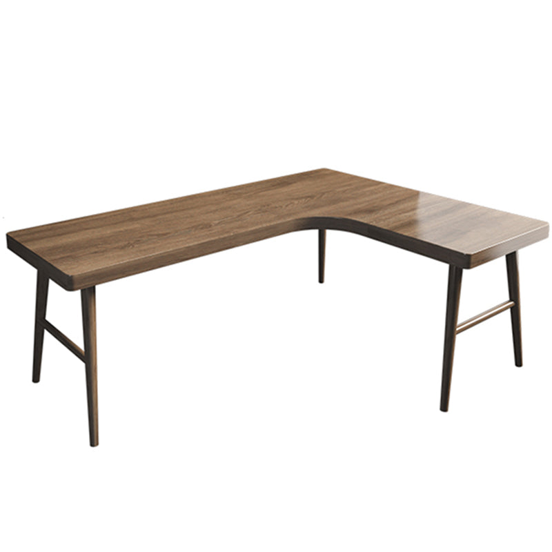 L-Shaped Office Laptop Table Wood Writing Desk in Brown with 3-Legs