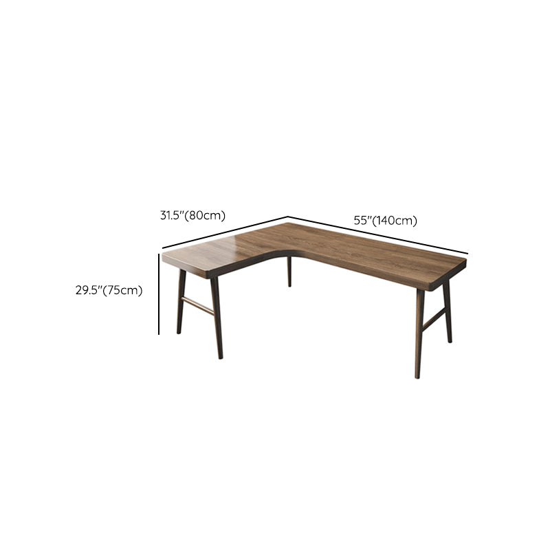 L-Shaped Office Laptop Table Wood Writing Desk in Brown with 3-Legs