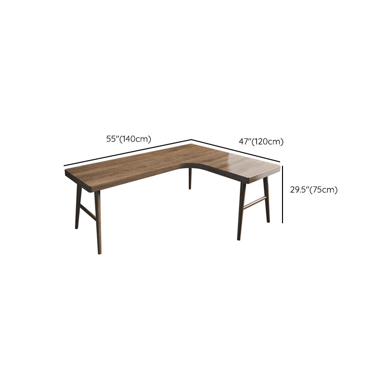 L-Shaped Office Laptop Table Wood Writing Desk in Brown with 3-Legs