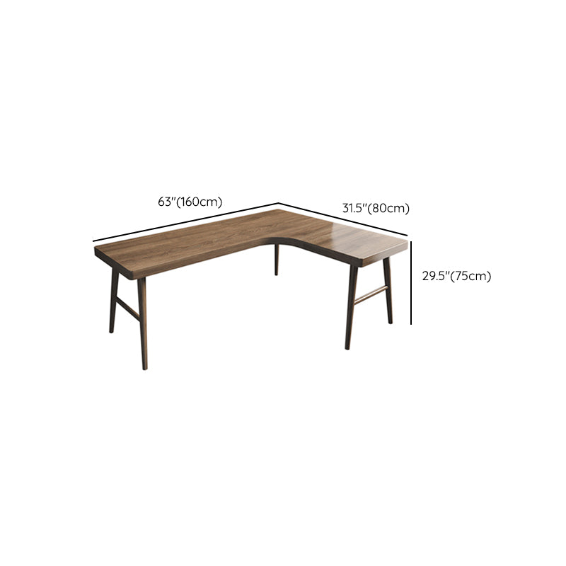 L-Shaped Office Laptop Table Wood Writing Desk in Brown with 3-Legs