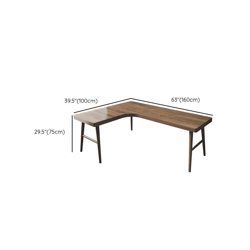 L-Shaped Office Laptop Table Wood Writing Desk in Brown with 3-Legs