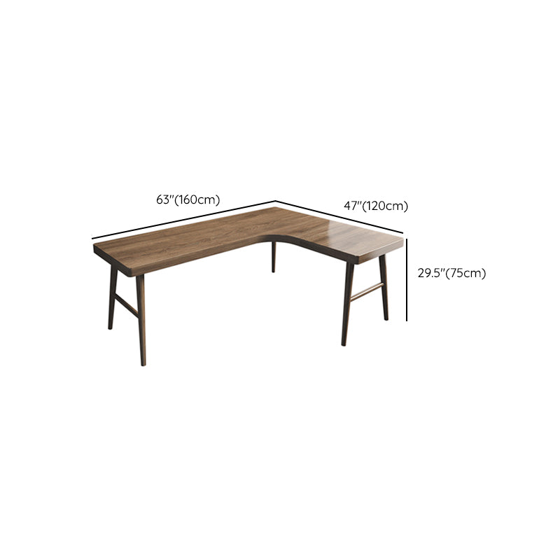 L-Shaped Office Laptop Table Wood Writing Desk in Brown with 3-Legs