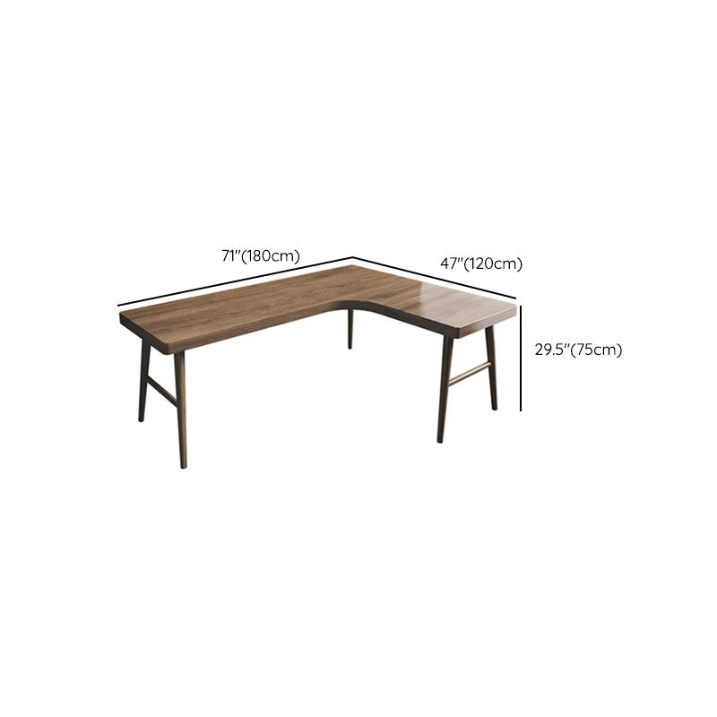 L-Shaped Office Laptop Table Wood Writing Desk in Brown with 3-Legs