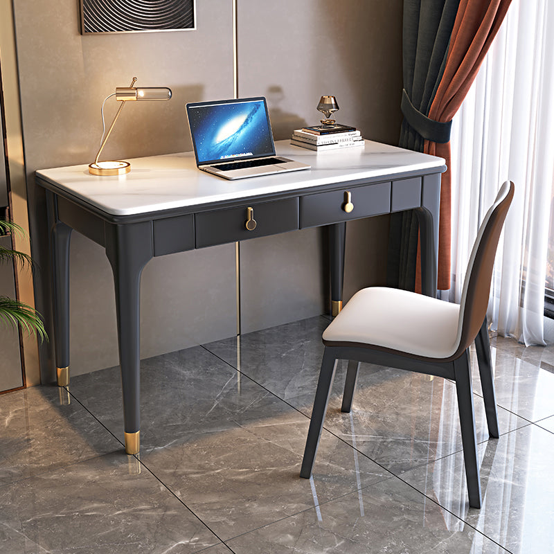 Glam Style Stone Writing Desk Wood Rectangular Desk for Home