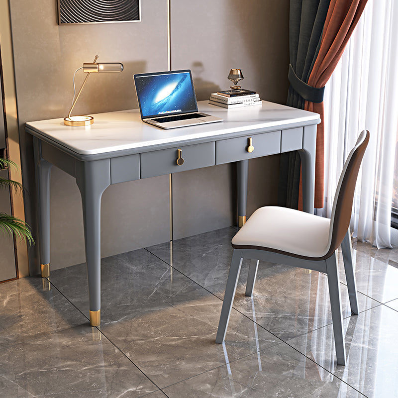 Glam Style Stone Writing Desk Wood Rectangular Desk for Home