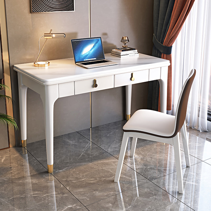 Glam Style Stone Writing Desk Wood Rectangular Desk for Home