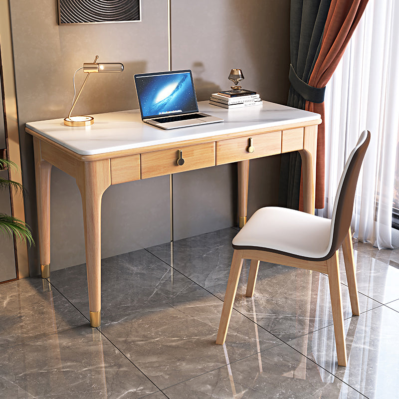 Glam Style Stone Writing Desk Wood Rectangular Desk for Home