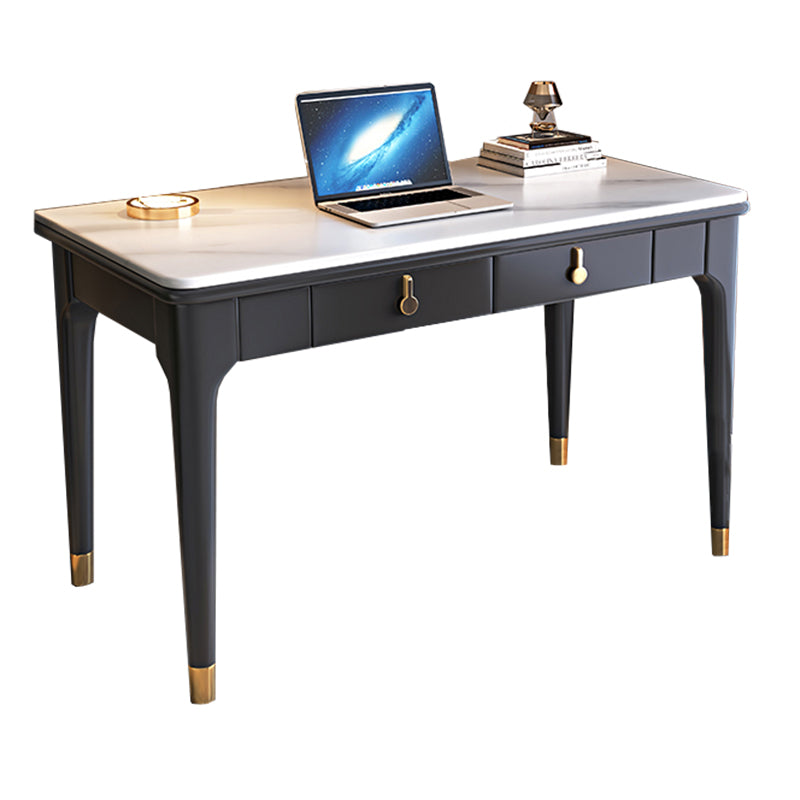 Glam Style Stone Writing Desk Wood Rectangular Desk for Home