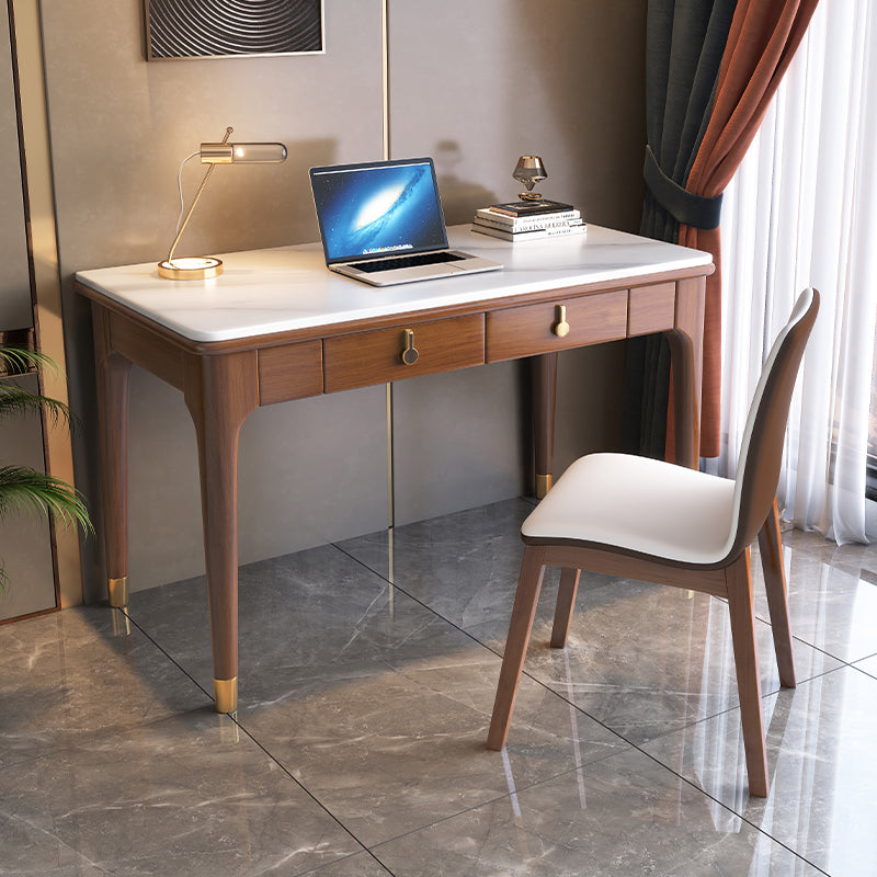 Glam Style Stone Writing Desk Wood Rectangular Desk for Home