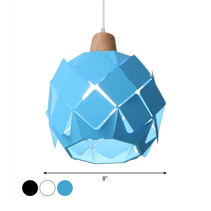 Contemporary 1 Light Hanging Lighting with Metal Shade Blue/Black/White Globe Pendant Light Fixture