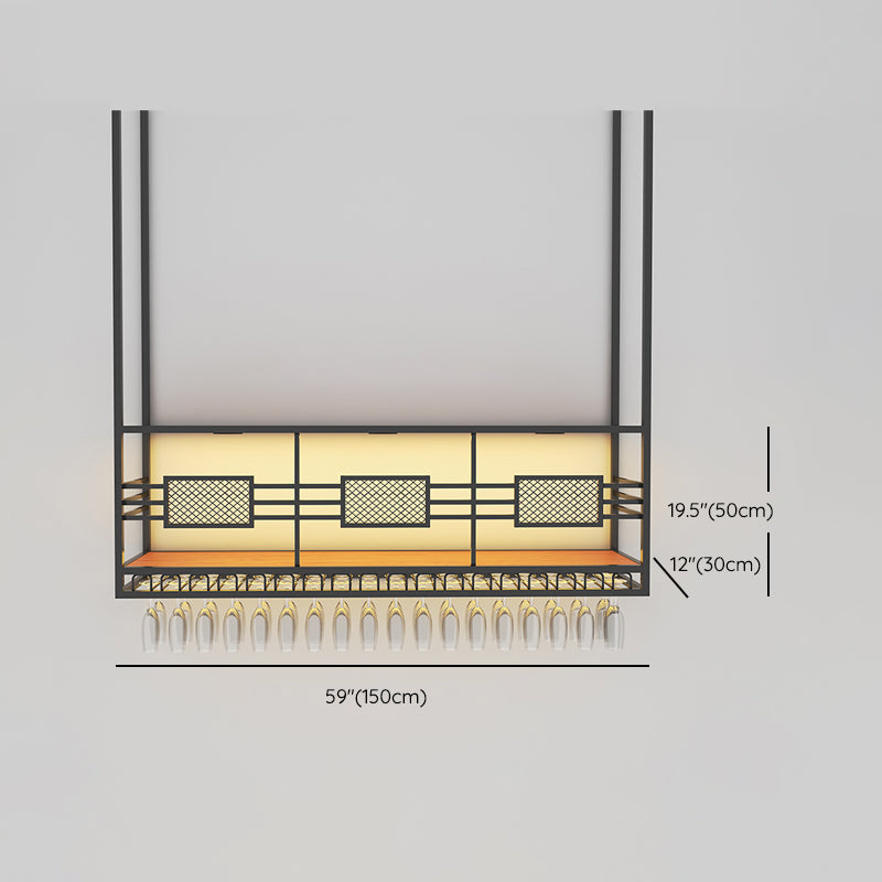 Contemporary Hanging Wine Holder with Glass Holder & Storage Shelf