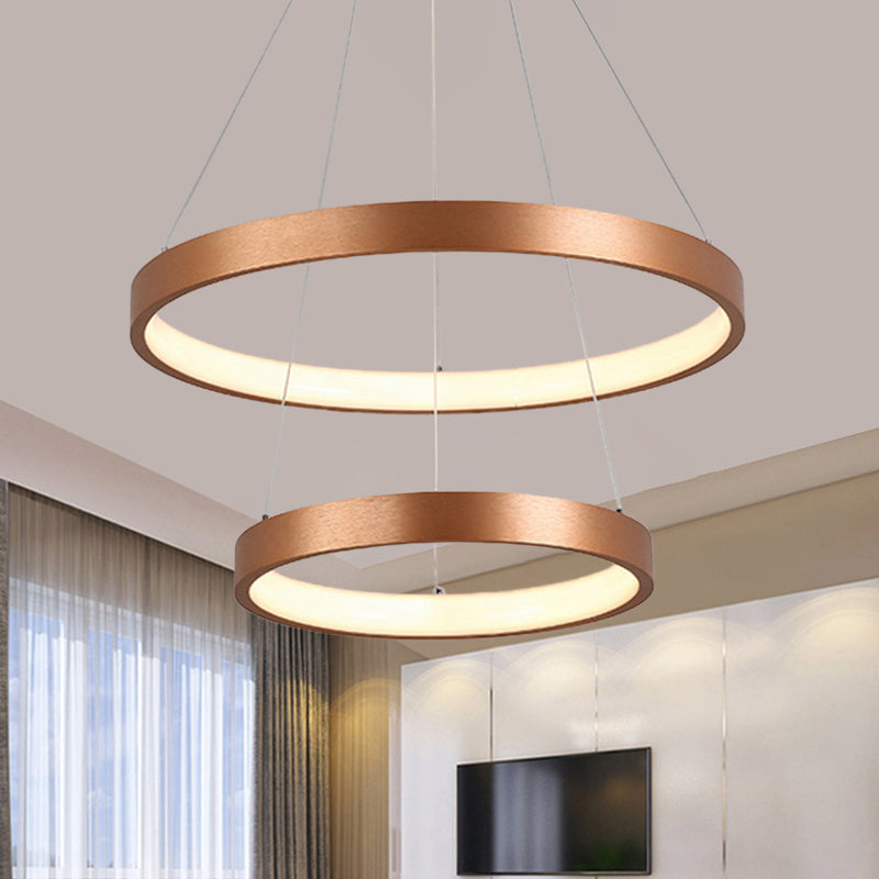 Modern 1/2/3-Head Chandelier Light Fixture with Acrylic Shade Gold Ring Hanging Ceiling Light in Warm/White Light