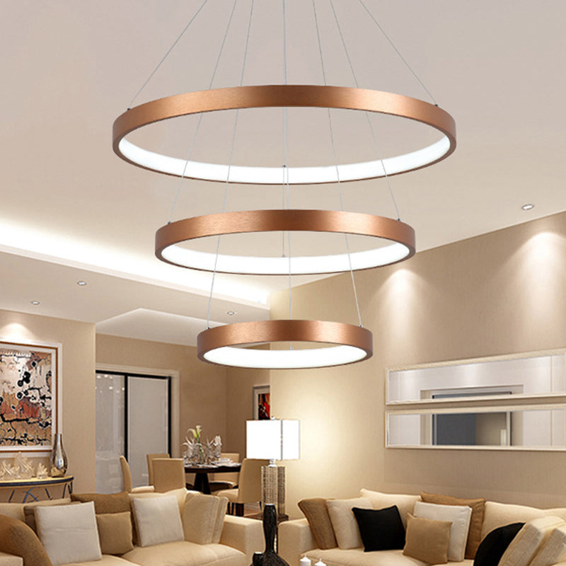 Modern 1/2/3-Head Chandelier Light Fixture with Acrylic Shade Gold Ring Hanging Ceiling Light in Warm/White Light