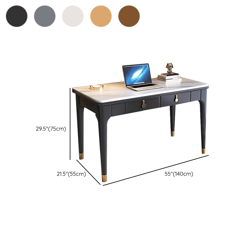 Glam Style Stone Writing Desk Wood Rectangular Desk for Home