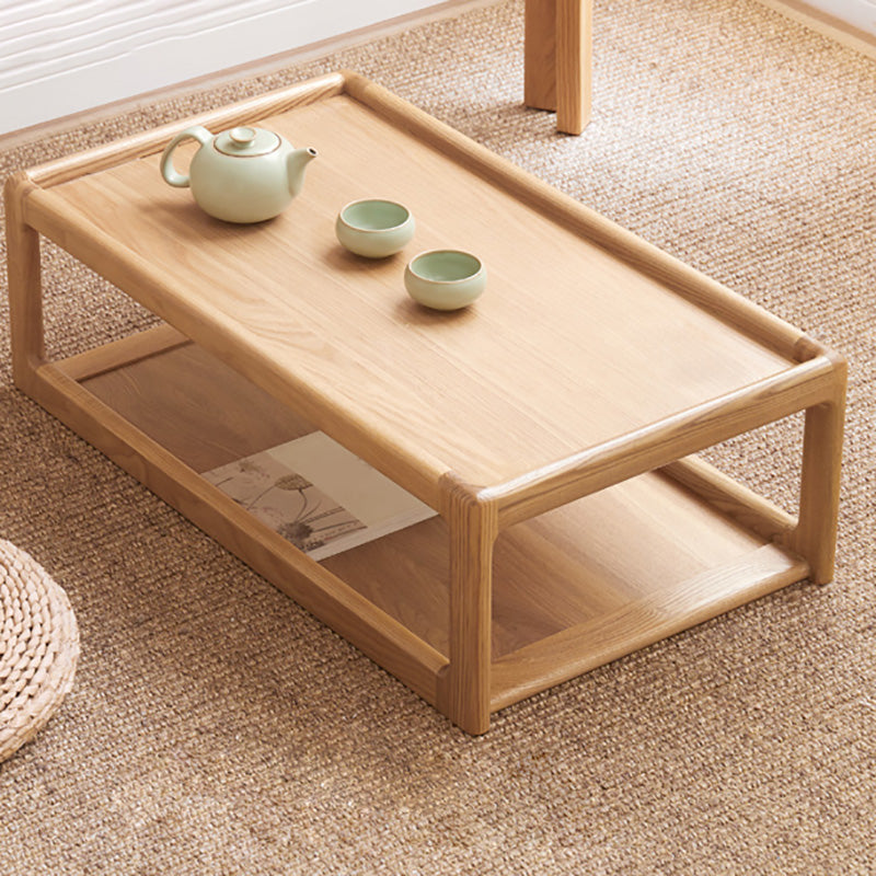 Rectangle Solid Wood Bedroom Modern Coffee Table with Storage Shelf