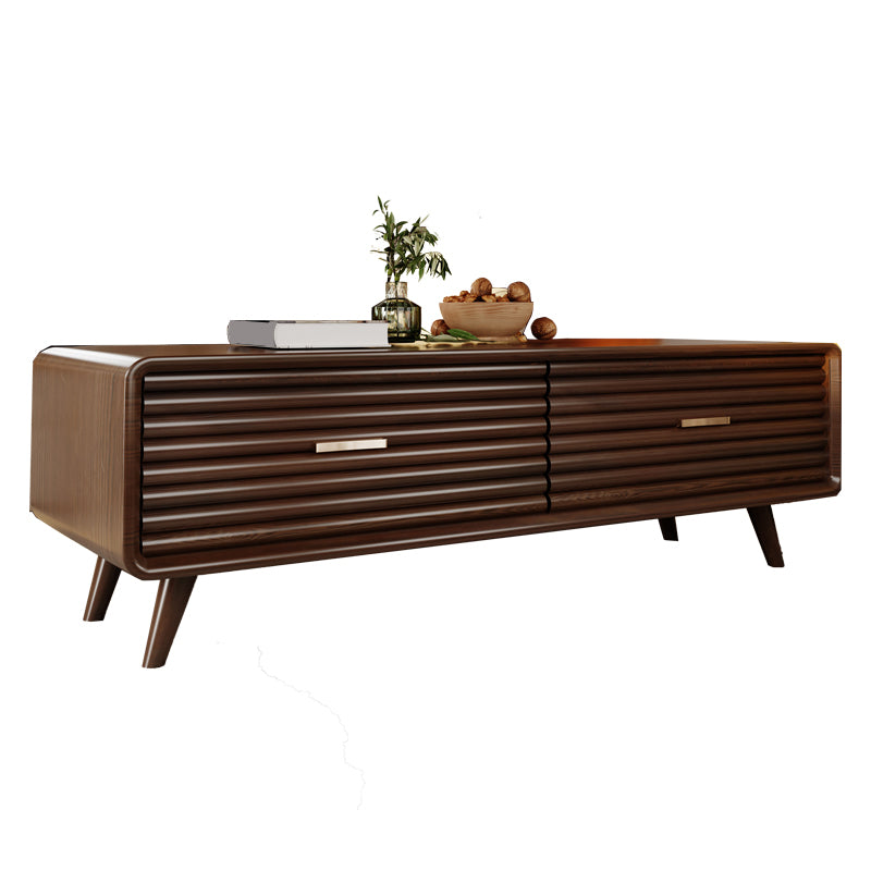 Solid Wood Mid-Century Modern Rectangle Brown Coffee Table with Storage Drawers