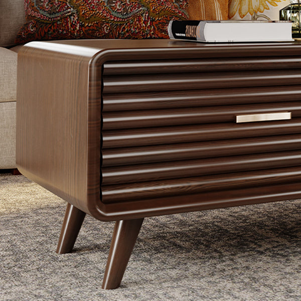 Solid Wood Mid-Century Modern Rectangle Brown Coffee Table with Storage Drawers