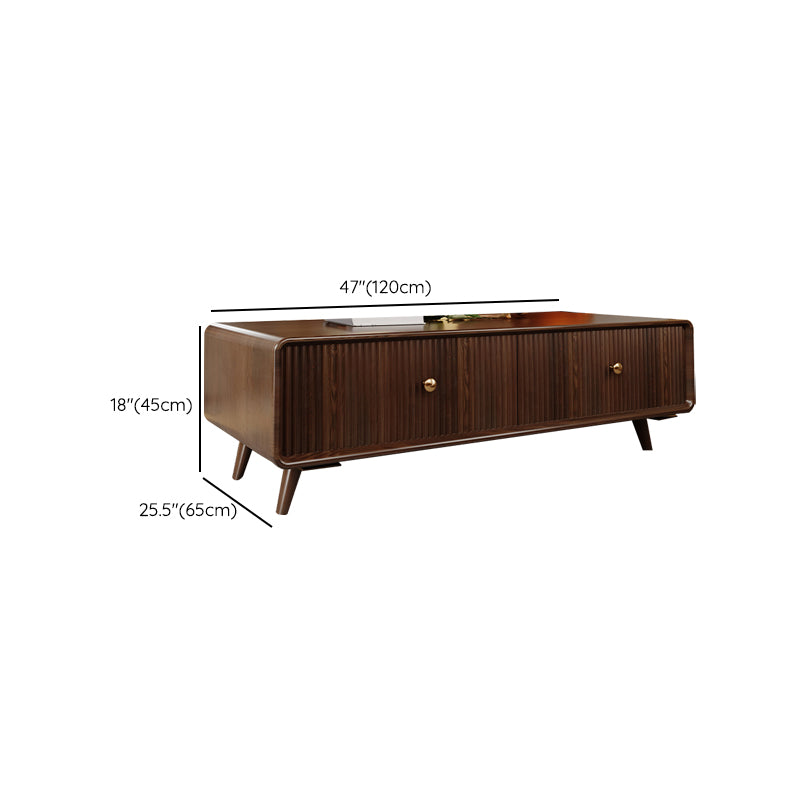 Solid Wood Mid-Century Modern Rectangle Brown Coffee Table with Storage Drawers