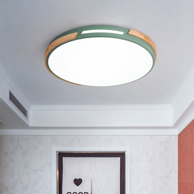 Flat Circle LED Flush Ceiling Light Macaron Style Acrylic Green/Grey/White Ceiling Lamp for Dining Room Corridor