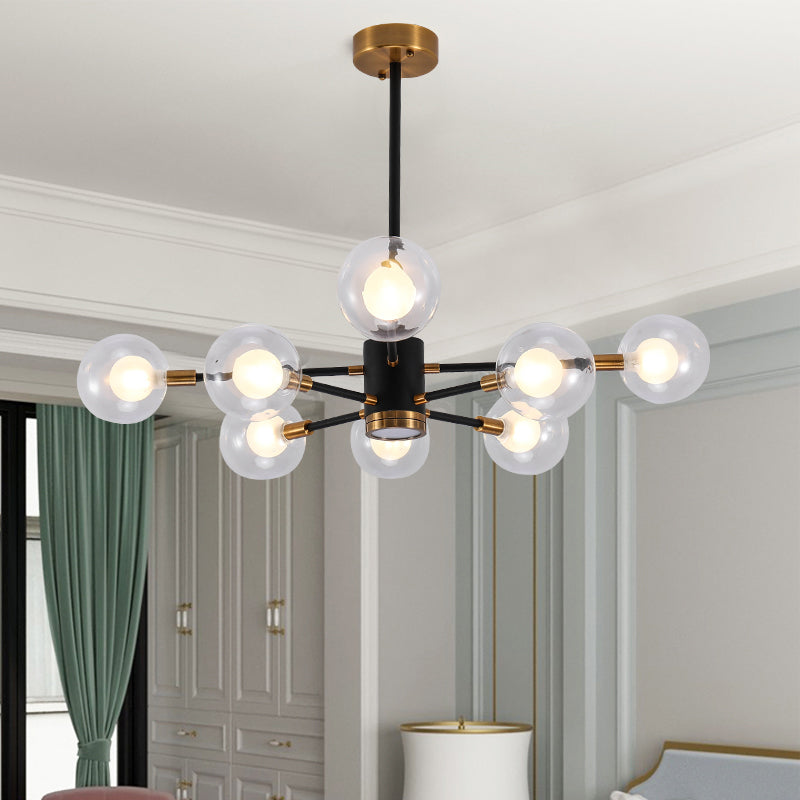 Modern Bubble Shade Chandelier with Clear/White Glass Shade 6/8 Lights Black Arm Pendant Light for Living Room