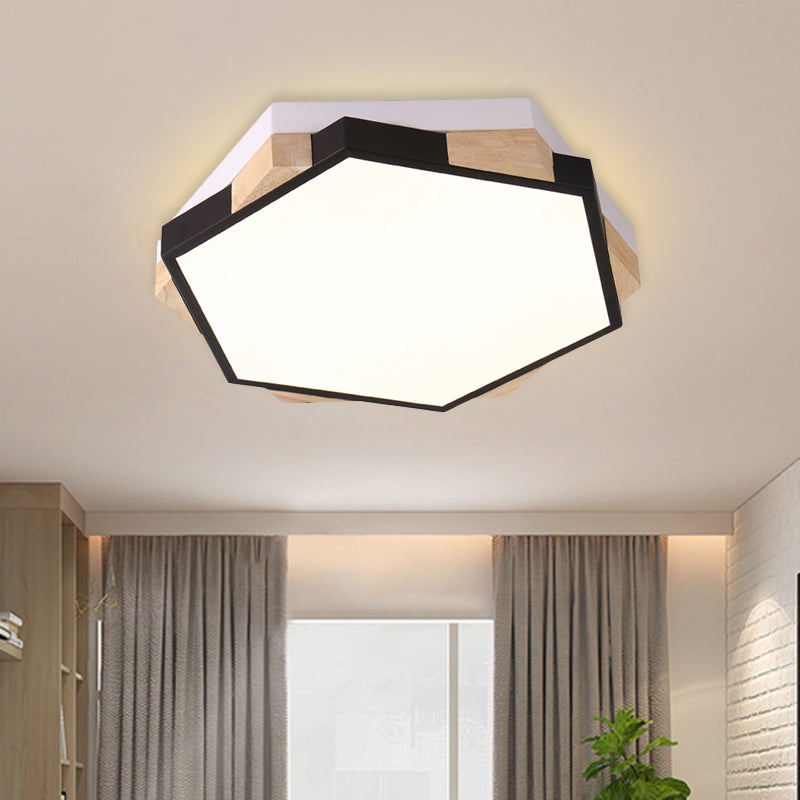 Bedroom Hexagon LED Flush Ceiling Light Acrylic Macaron Style Eye-Caring Ceiling Lamp in Black/Blue/Green/Pink/Yellow