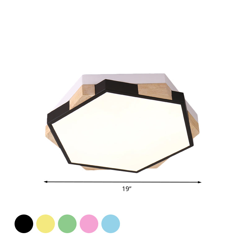 Bedroom Hexagon LED Flush Ceiling Light Acrylic Macaron Style Eye-Caring Ceiling Lamp in Black/Blue/Green/Pink/Yellow