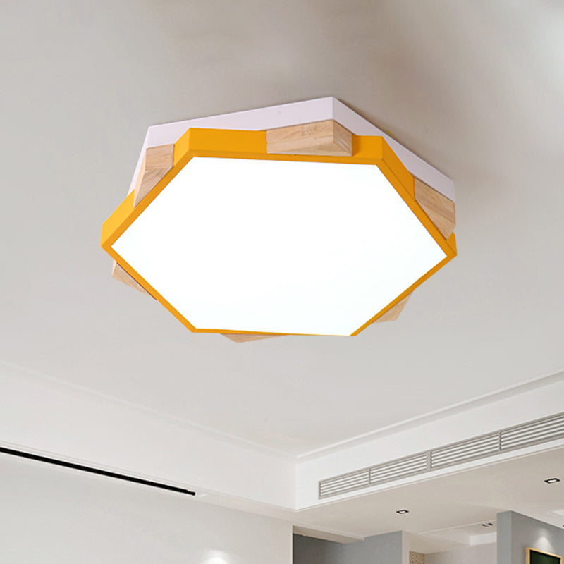 Bedroom Hexagon LED Flush Ceiling Light Acrylic Macaron Style Eye-Caring Ceiling Lamp in Black/Blue/Green/Pink/Yellow