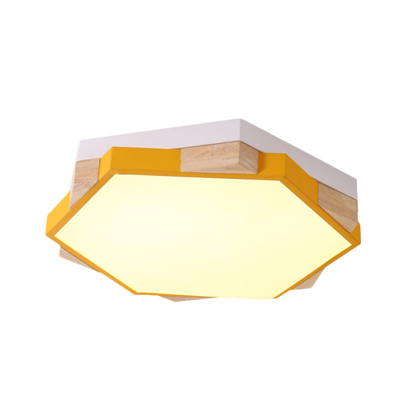 Bedroom Hexagon LED Flush Ceiling Light Acrylic Macaron Style Eye-Caring Ceiling Lamp in Black/Blue/Green/Pink/Yellow