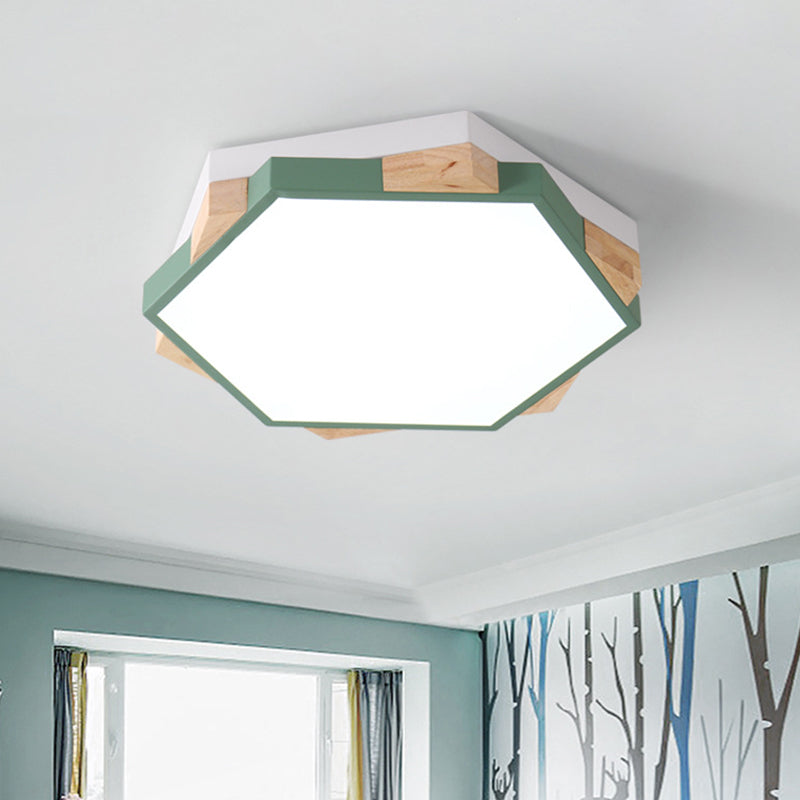 Bedroom Hexagon LED Flush Ceiling Light Acrylic Macaron Style Eye-Caring Ceiling Lamp in Black/Blue/Green/Pink/Yellow