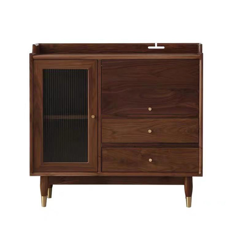 Modern Solid Wood Glass Doors Sideboard Cabinet with Cabinets and Drawers