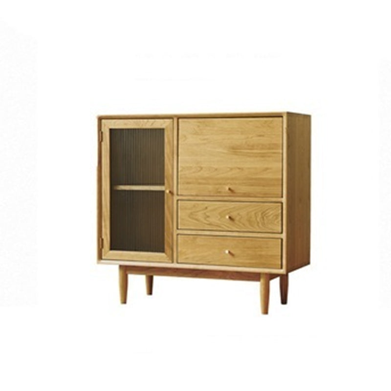 Modern Solid Wood Glass Doors Sideboard Cabinet with Cabinets and Drawers