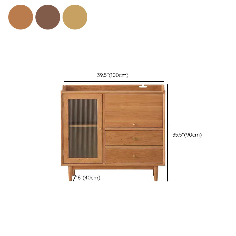 Modern Solid Wood Glass Doors Sideboard Cabinet with Cabinets and Drawers