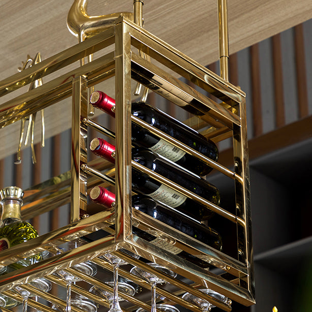 Kitchen Metal Hanging Wine Holder with Glass Holder & Storage Shelf