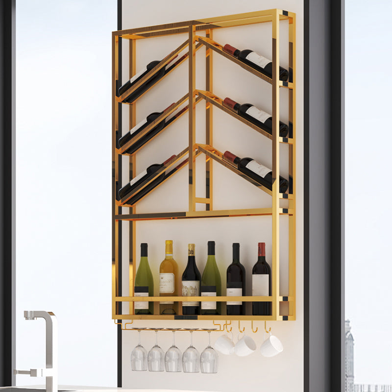 Luxury Style Stainless Steel Wall Mounted Wine Holder Rack in Gold