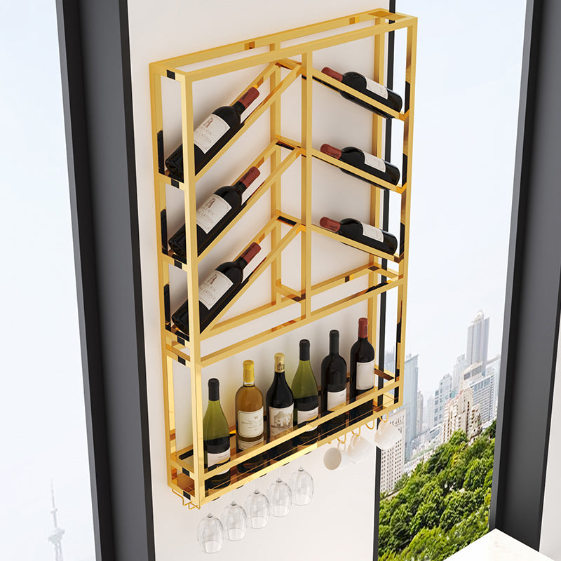 Luxury Style Stainless Steel Wall Mounted Wine Holder Rack in Gold